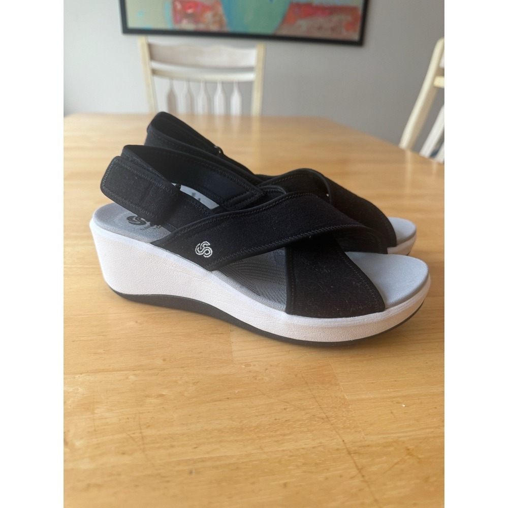 Clarks Cloudstepper Step Cali Cove Wedge Sandal Women Size 8.5 Black Shoes